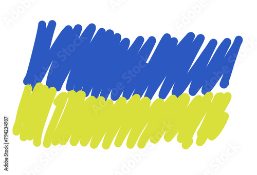 The flag of Ukraine with chaotic strokes of blue and yellow paint