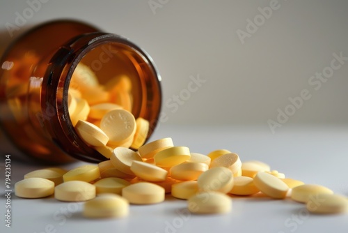 Get Your Daily Boost with B Complex Tablets: Health and Energy Supplements from a Bottle - Macro photo