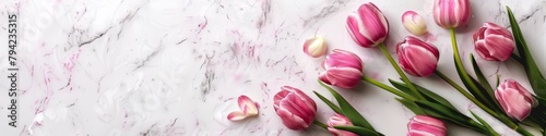 Pink Tulips on Marble Surface
