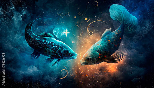 fish zodiac sign on space background. Generative AI,