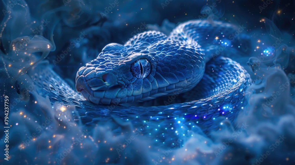 A beautiful and dangerous predatory snake Poisonous exotic reptile - obrazy, fototapety, plakaty 