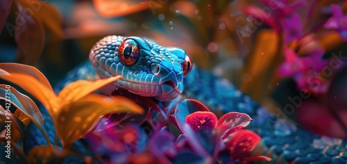 A beautiful and dangerous predatory snake Poisonous exotic reptile © Boomanoid