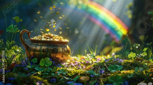 Pot of gold with rainbow in background