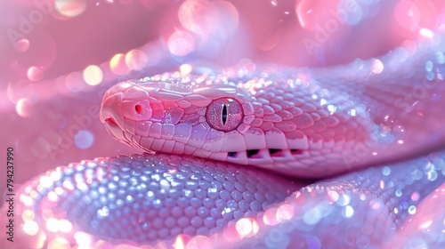 Fantastic pink shimmering predatory snake Poisonous exotic reptile