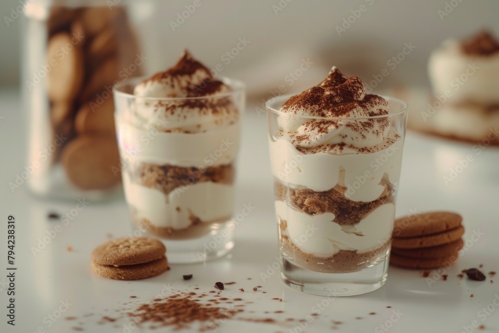 A tempting dessert served in a glass on a table. Perfect for food and drink concepts A tempting dessert served in a glass on a table. Perfect for food and drink concepts
