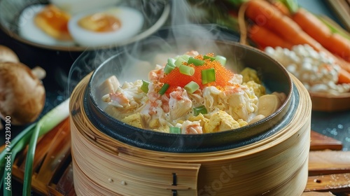 Crab stick and spring onion steamed with egg photo