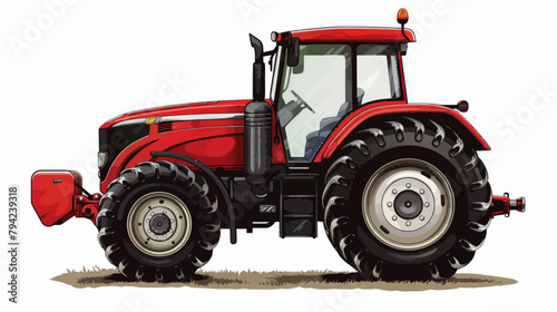 a drawing of a red tractor on a white background