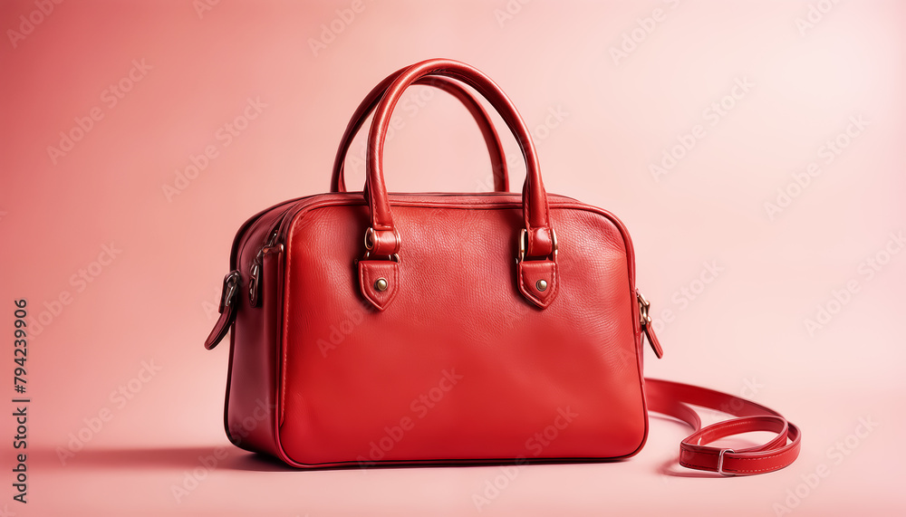 Red handbag on a red background. Red women's leather bag Red handbag on a red background. Red women's leather bag