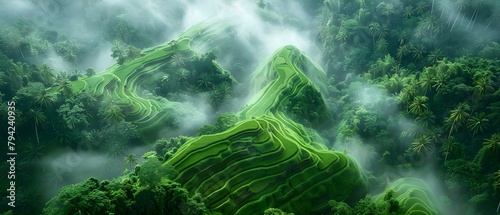 Bird's eye view: Tabanan rice fields and Amazon rainforest in full bloom. Concept Landscape Photography, Natural Beauty, Agricultural Landscapes, Tropical Rainforests, Aerial Views photo