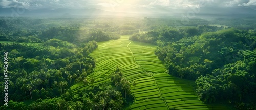 Breathtaking Aerial Perspectives of Tabanan Rice Fields and Amazon Rainforest. Concept Aerial Photography, Tabanan Rice Fields, Amazon Rainforest, Breathtaking Views photo