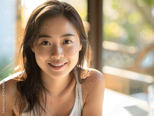 Captivating Smile of Radiant Asian Beauty in Natural Light