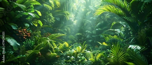 Lush Tropical Rainforest  A Diverse Ecosystem with Fertile Areas and Abundant Vegetation. Concept Tropical Rainforest  Diverse Ecosystem  Fertile Areas  Abundant Vegetation  Lush Greenery