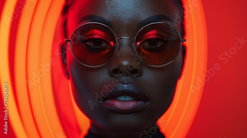 Futuristic portrait of a woman against neon lights