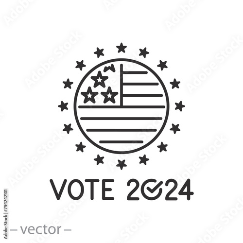 vote 2024 icon, day elections in usa, american presidential elections, thin line vector illustration photo