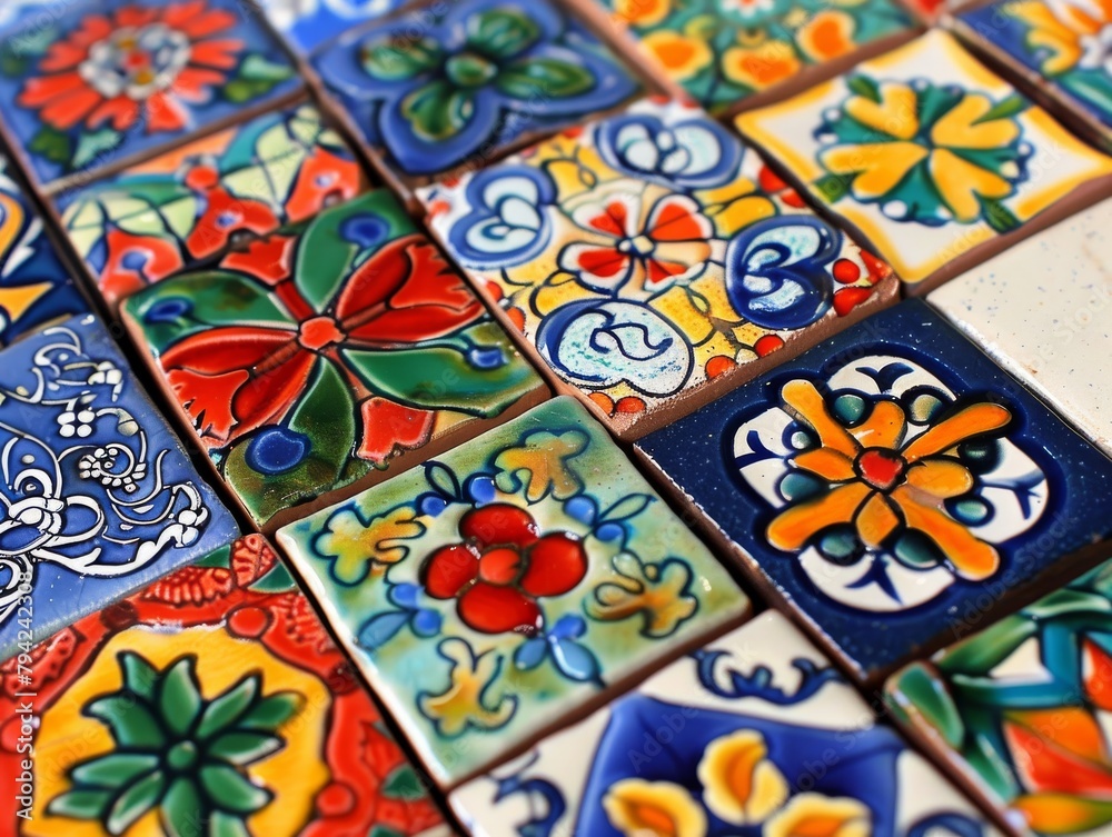 Close Up of Colorful Tile Wall Close Up of Colorful Tile Wall