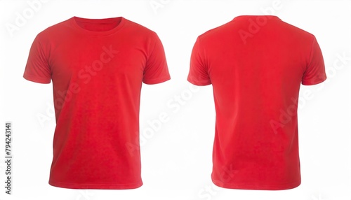  red t shirt front and back view, isolated on white background. Ready for your mock up design template 