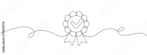 Continuous editable line drawing of winner's award. Insignia. Concept of victory, professional badge of honor, certificates. Simple vector illustration