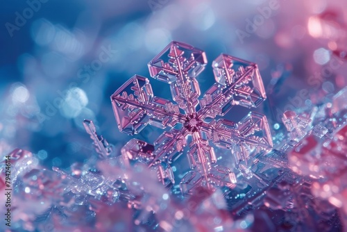 Macro photography of snowflake crystals, revealing unique patterns and structures photo