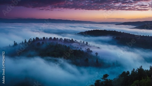 Enchanted Fog, Mystical Clouds of Blue and Purple Cascading in an Otherworldly Sky. © xKas