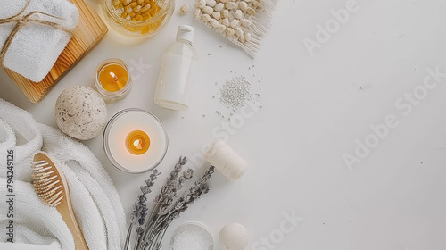 A white background with a variety of items including a bottle of lotion, a bottle of shampoo, a bottle of conditioner, a bottle of soap, a bottle of perfume, a bottle of lotion, a bottle of shampoo, a
