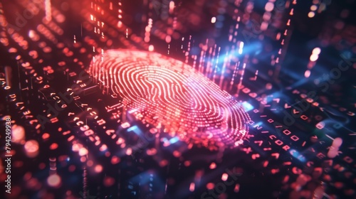 An illustration of a digital fingerprint being created and stored in a secure database for future use in biometric security. .