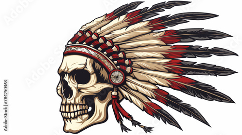 a skull wearing a native indian headdress
