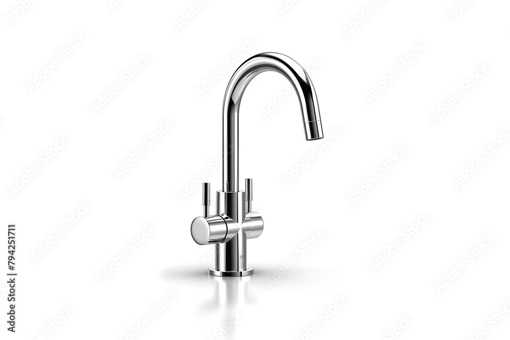 Shiny bathroom faucet isolated on total white background