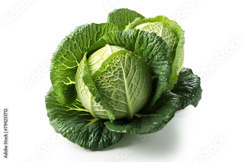 Raw green cabbage isolated on total white background