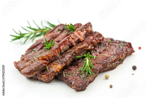 Close up of meat with a sprig of rosemary, perfect for food blogs or restaurant menus