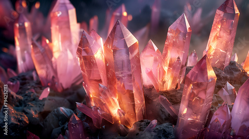 Pink crystal formations with intricate facets