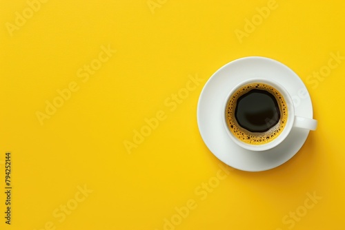 A cup of coffee on a saucer, perfect for coffee shop promotions