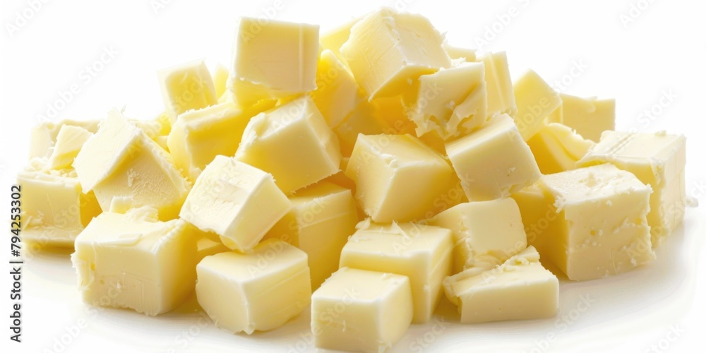 A pile of butter on a white plate. Perfect for food and cooking concepts A pile of butter on a white plate. Perfect for food and cooking concepts