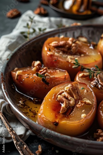 Fresh and healthy sliced apples and nuts in a bowl, perfect for food and nutrition concepts