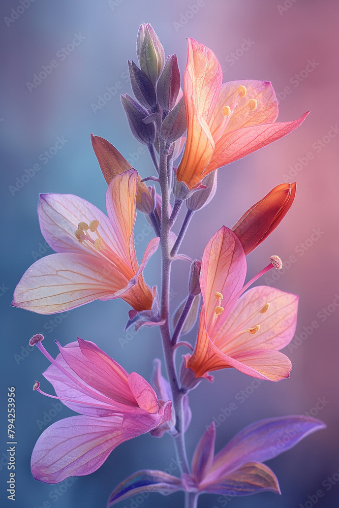 Flowers with a gradient of pink to orange colors. Concept for nature, spring, and beautiful floral designs.