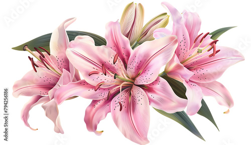 A bunch of pink lilies, vector illustration, white background