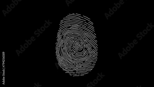 Animation of fingerprint black. Touch ID futuristic digital processing of biometric scanner concept and security scanning of finger