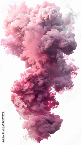 A pink cloud of smoke with a white background. The smoke is pink and it looks like it's coming from a fire