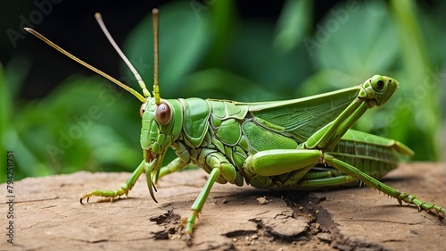 close-up of a large, green grasshopper. Grasshopper takes a seat. © Qazi Sanawer
