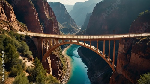 Photo Bridge under construction in a canyon, Bridge under construction in a canyon HD Background photo