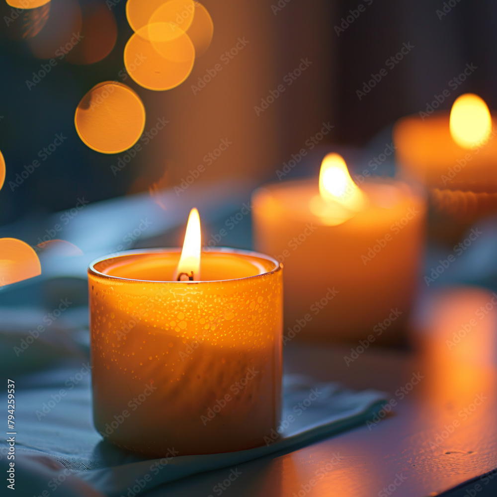 three burning candles arranged in a row, minimalist style atmospheric setting three burning candles arranged in a row, minimalist style atmospheric setting