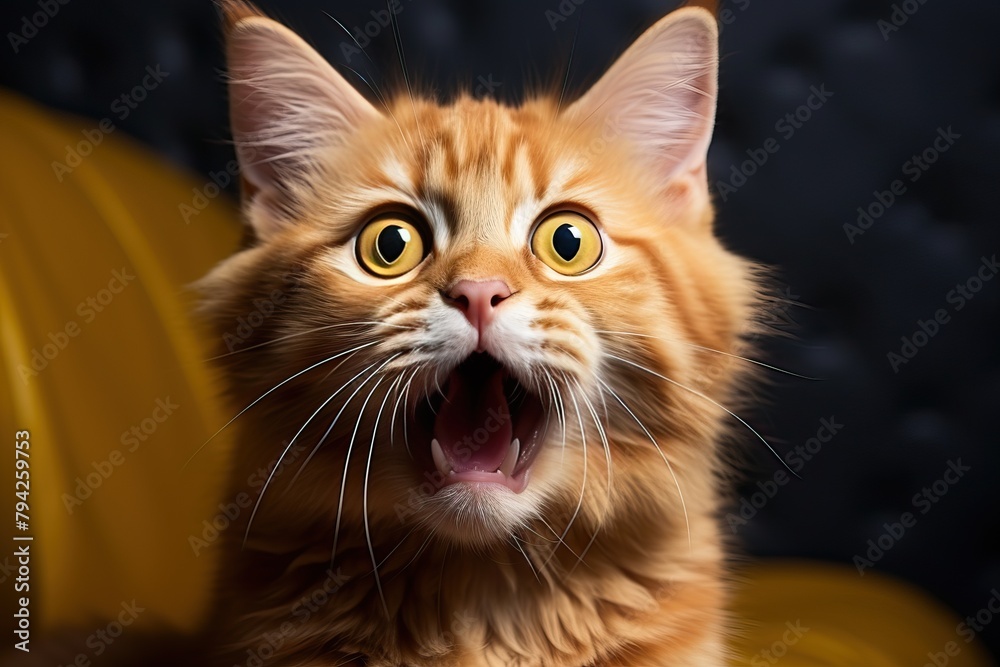 Fototapeta premium Funny portrait of a surprised meowing cat