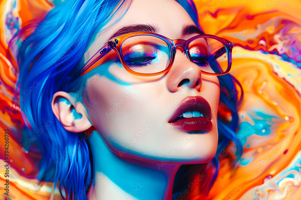 Obraz premium Portrait coloré de jeune femme avec des lunettes