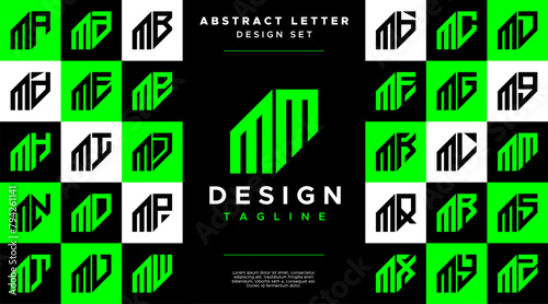 Modern sharp line abstract letter M MM logo bundle