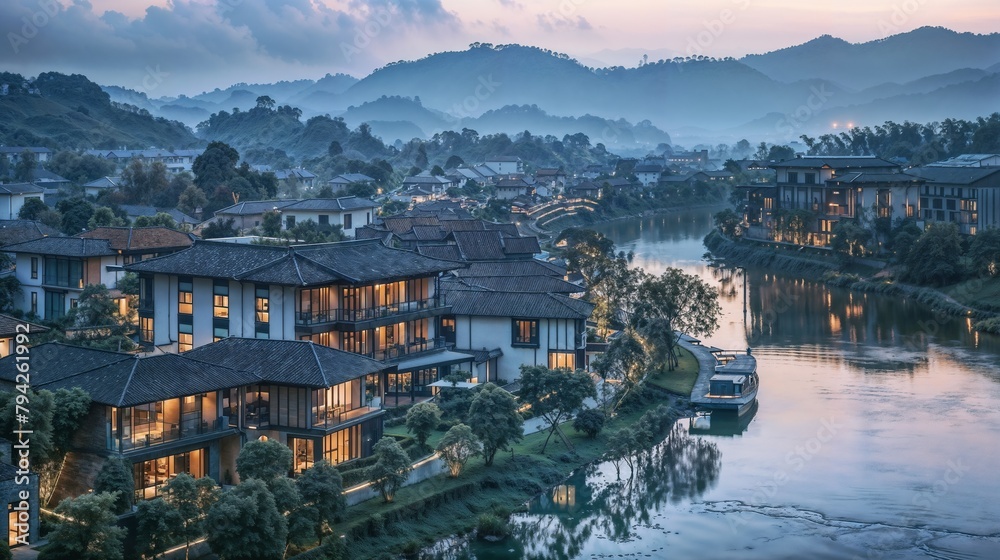 Fototapeta premium A serene town by a river