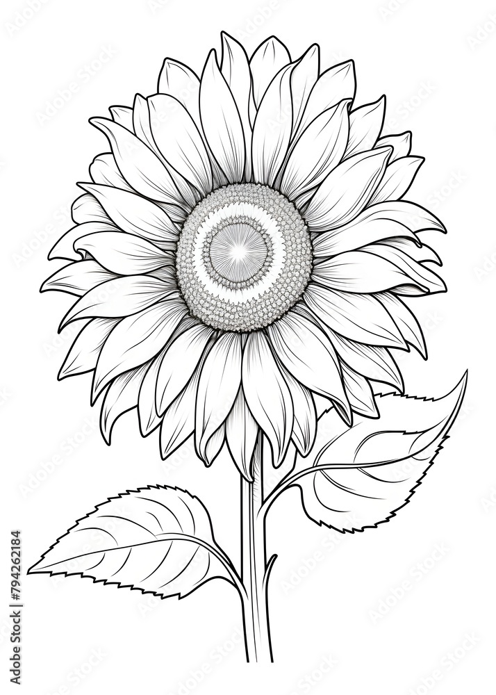 Sunflower Coloring Page, Hand drawn Sunflower outline coloring page ...