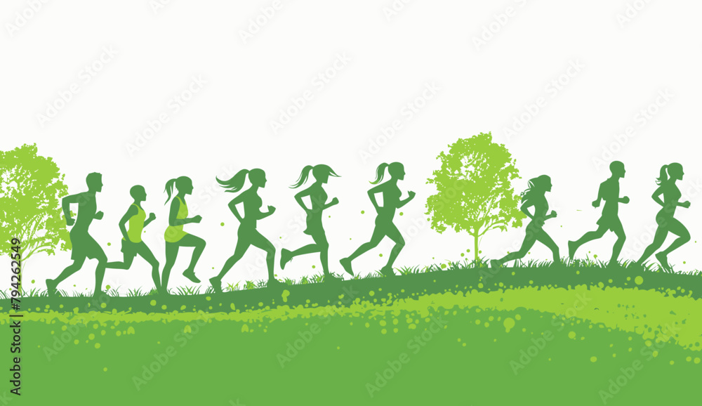 a group of people that are running in the grass a group of people that are running in the grass