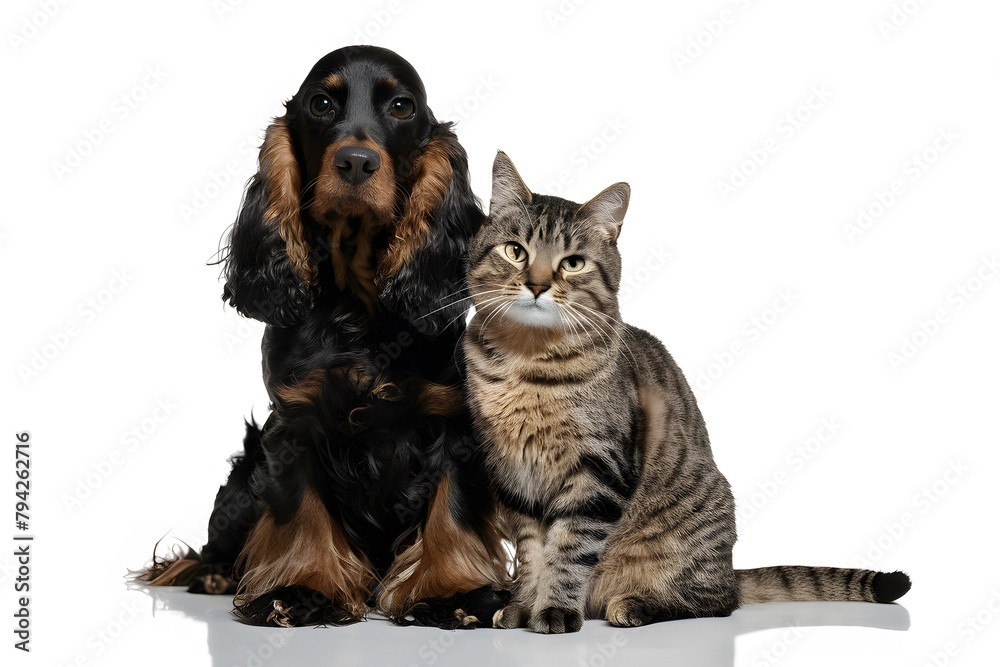 An English Cocker Spaniel and tabby cat show friendly companionship in photo