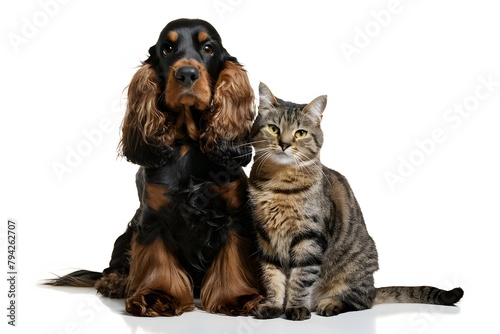 An English Cocker Spaniel and tabby cat show friendly companionship in photo © Nida