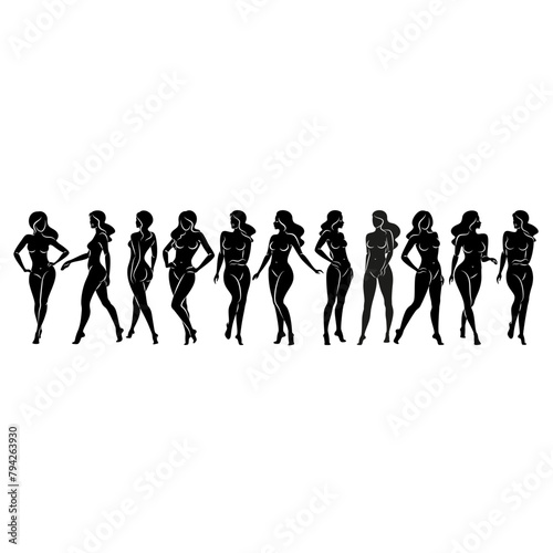Silhouette of a nice lady  she is standing. The girl has a beautiful naked figure. The woman is a young sexy and slender model. Vector illustration