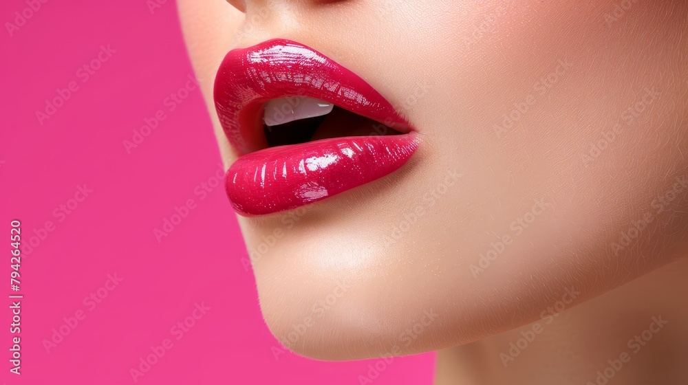 A mannequin head up-close with vibrant red lipstick on a woman's lips A mannequin head up-close with vibrant red lipstick on a woman's lips